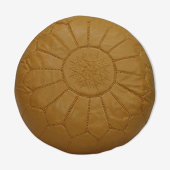 Moroccan pouf in yellow leather