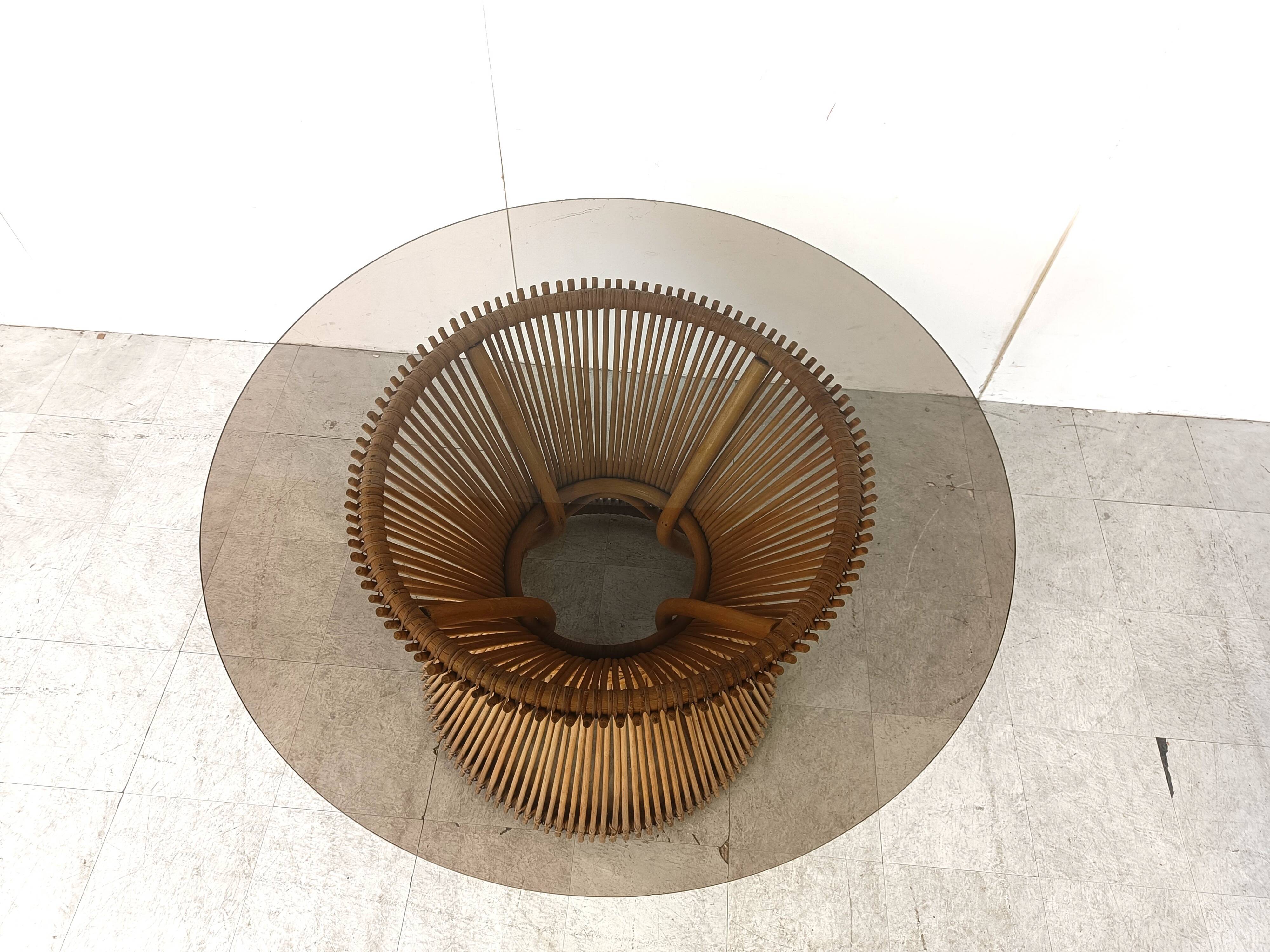 Vintage bamboo and smoked glass dining table, 1980s