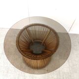 Vintage bamboo and smoked glass dining table, 1980s