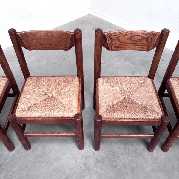 Oak and wicker dining chairs, 1960s