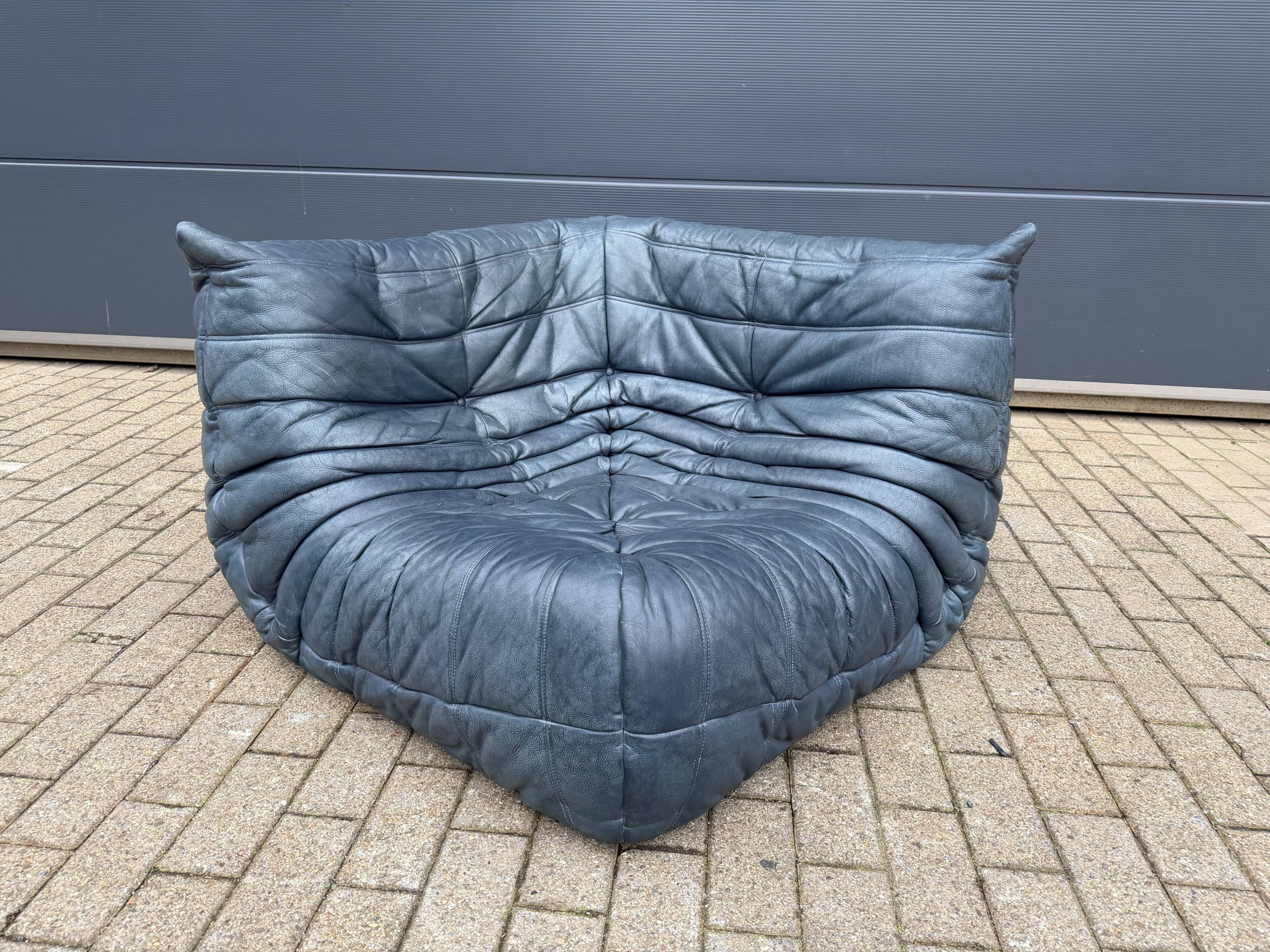 100% authentic Ligne Roset Togo original Petrol Blue leather