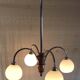 Art Deco chandelier with 4 lights in chrome metal and opaline globe - 1940s/50s