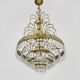 Chandelier, brass crown ceiling light, 5 floors, 3 lights, glass pendants. 60s