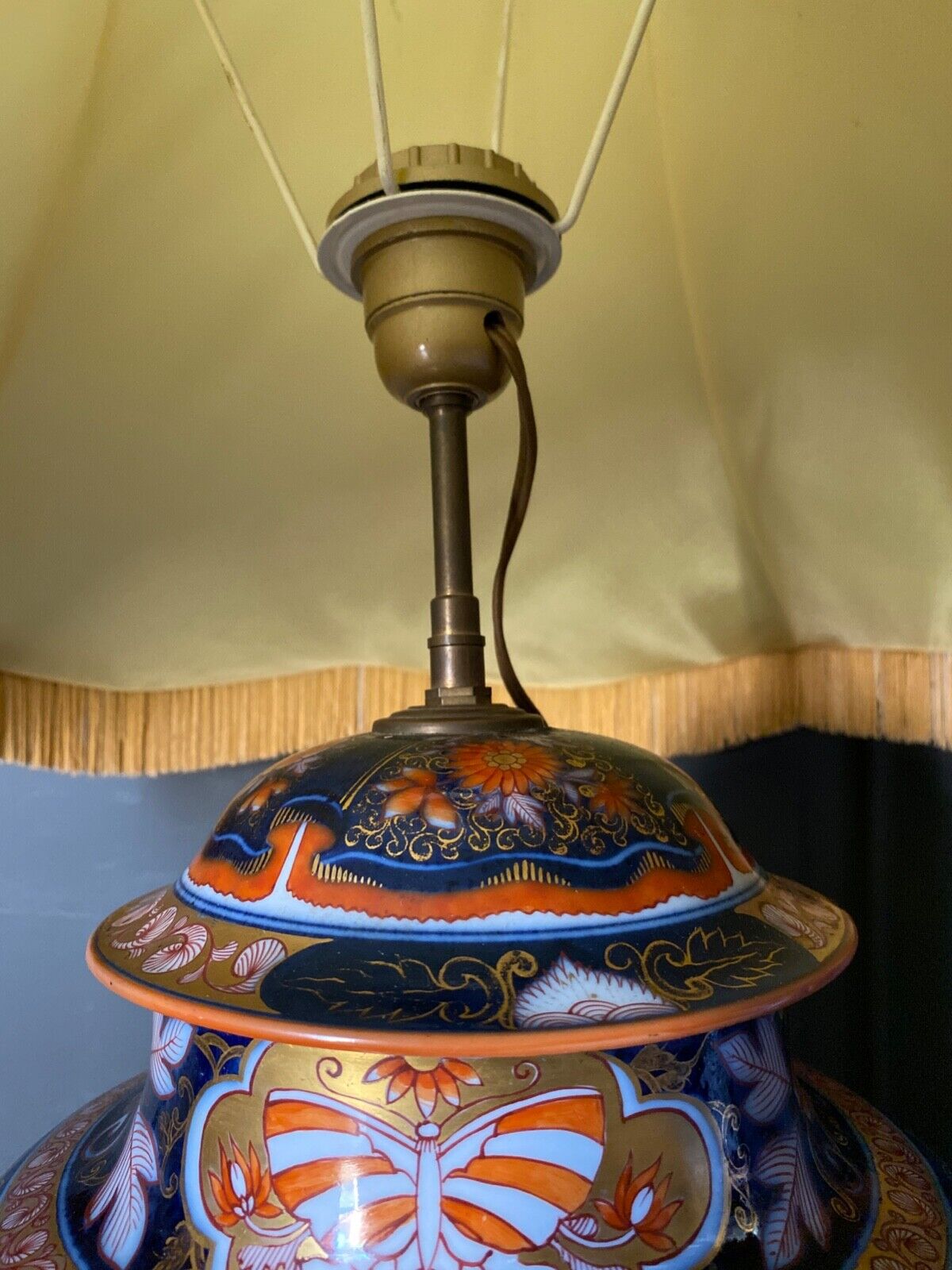 Porcelain lamp of bayeux floral decoration nineteenth with lampshade