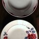6 mismatched deep plates red blue Art Deco Badonviller Digoin