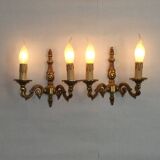 Pair of French Traditional Style Bronze Mid Century Double Wall Lights