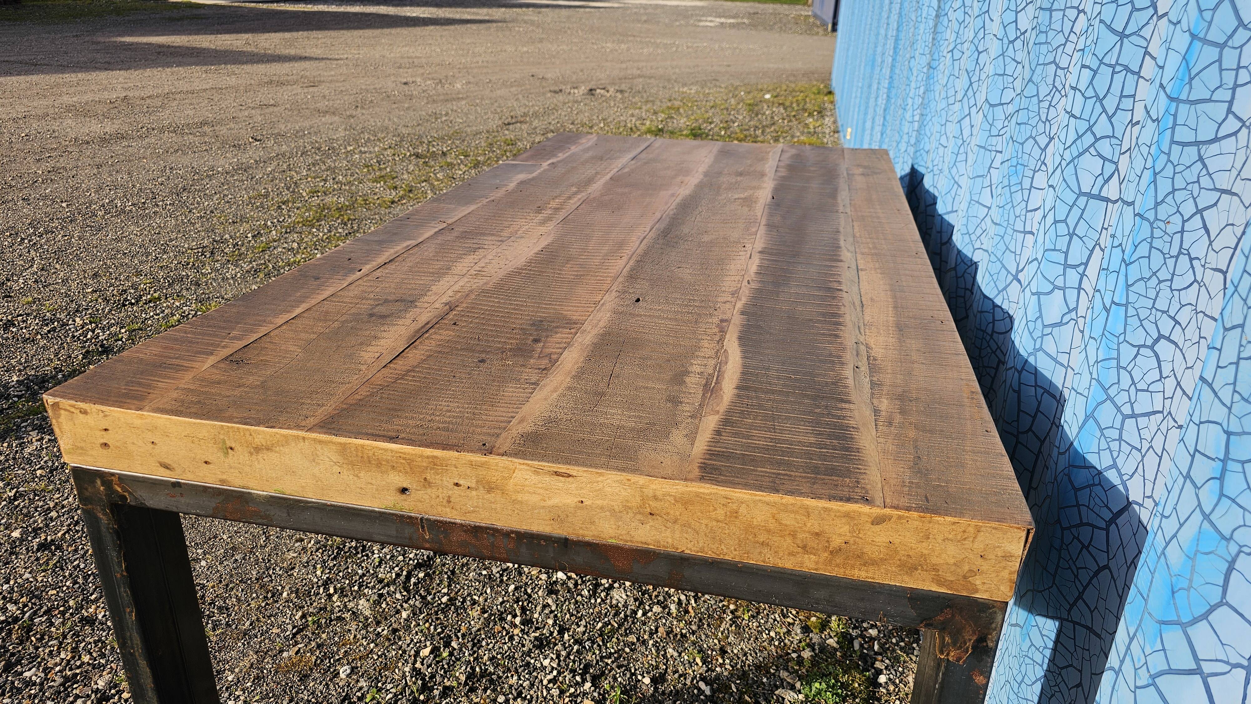 Industrial table 200 x 100 cm with wooden top + metal base