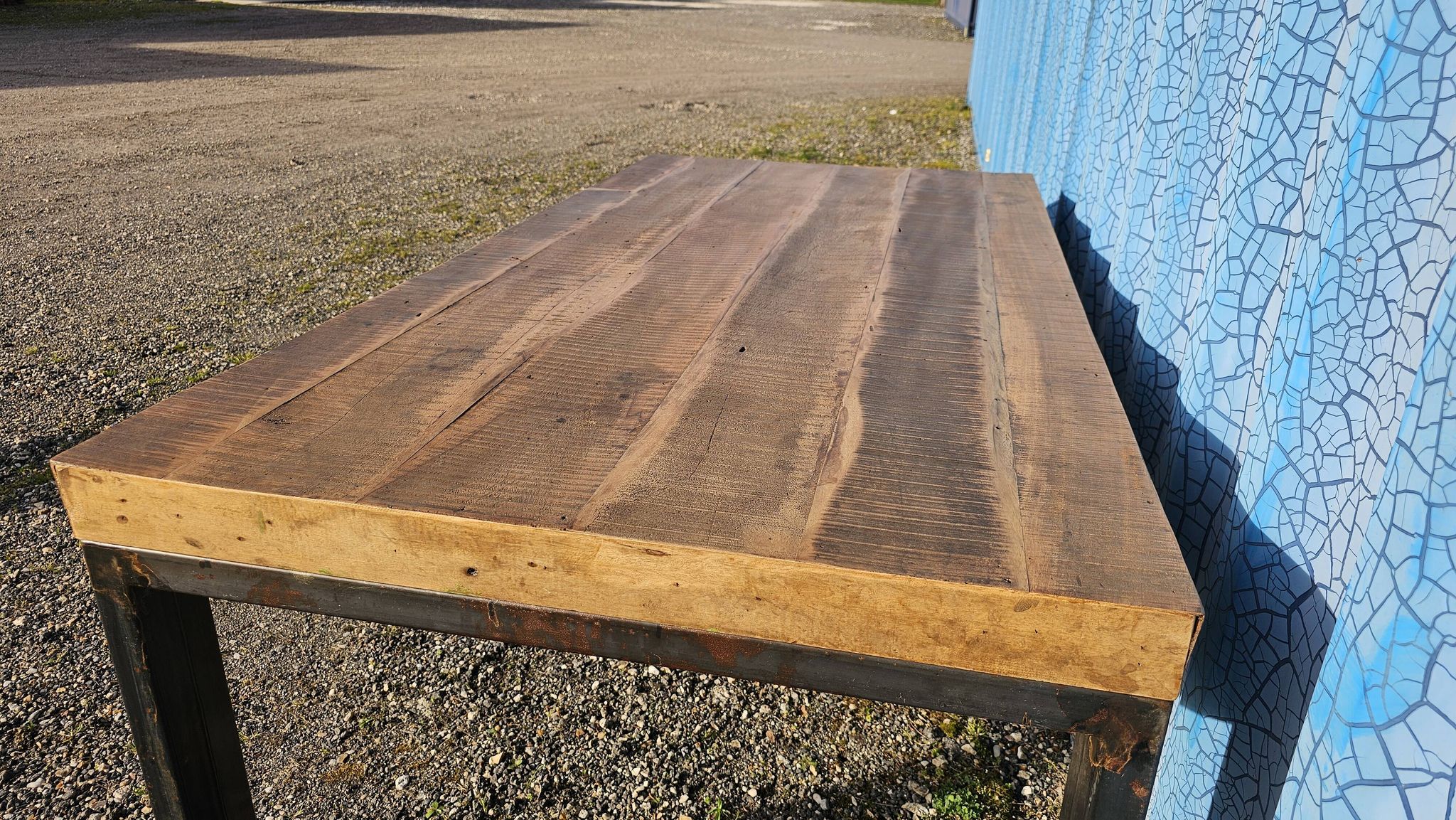 Industrial table 200 x 100 cm with wooden top + metal base
