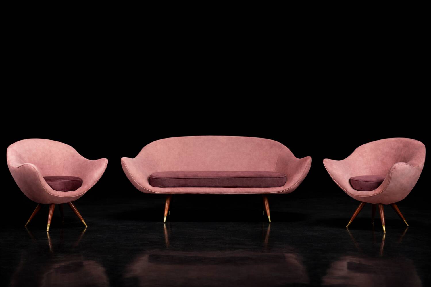 Vintage Mid-Century Space Age Velour Lounge Set from Paged, 1972, Set of 3