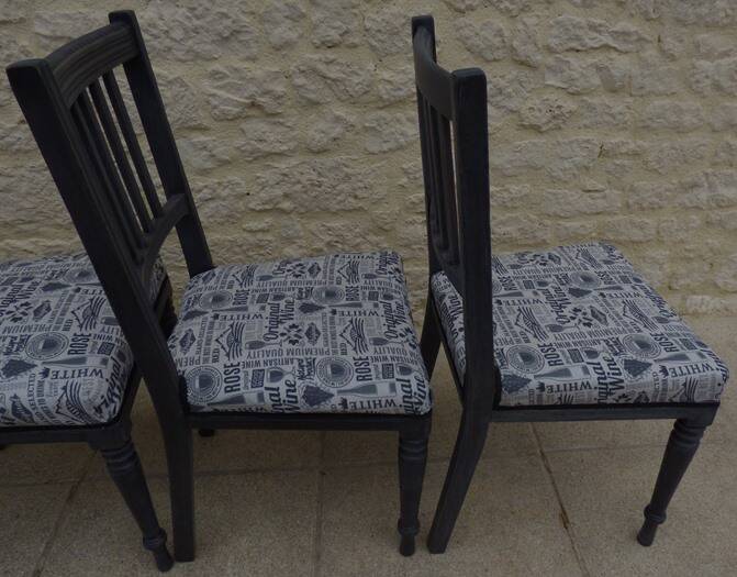 4 Louis XVI style chairs in black aged effect, Completely revamped