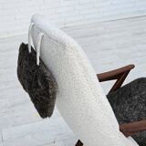 1960s, Scandinavian design, reupholstered armchair, furniture fabric, genuine sheepskin, teak.