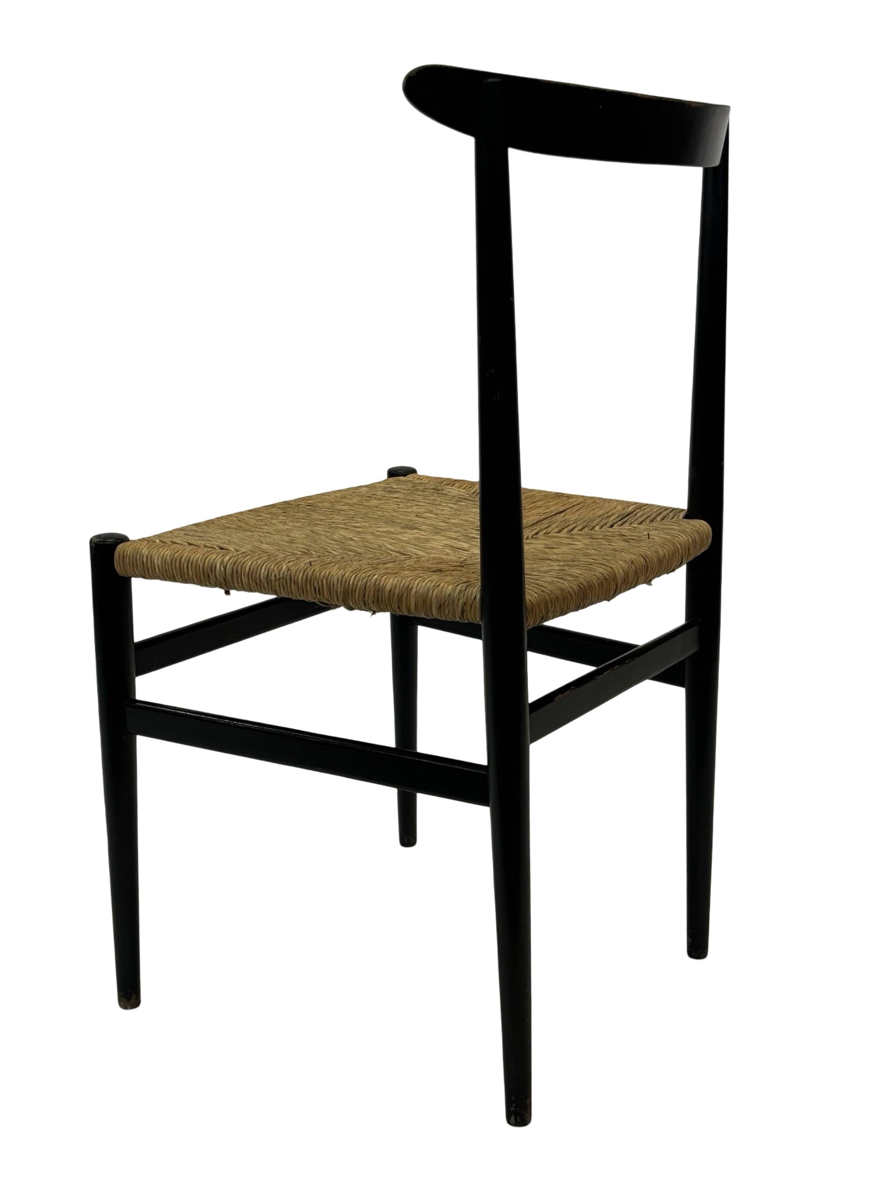 Vintage Italian rush seated chair, 1950s design minimalist