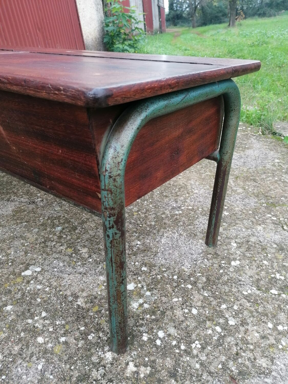 Vintage school desk coffee table with chests