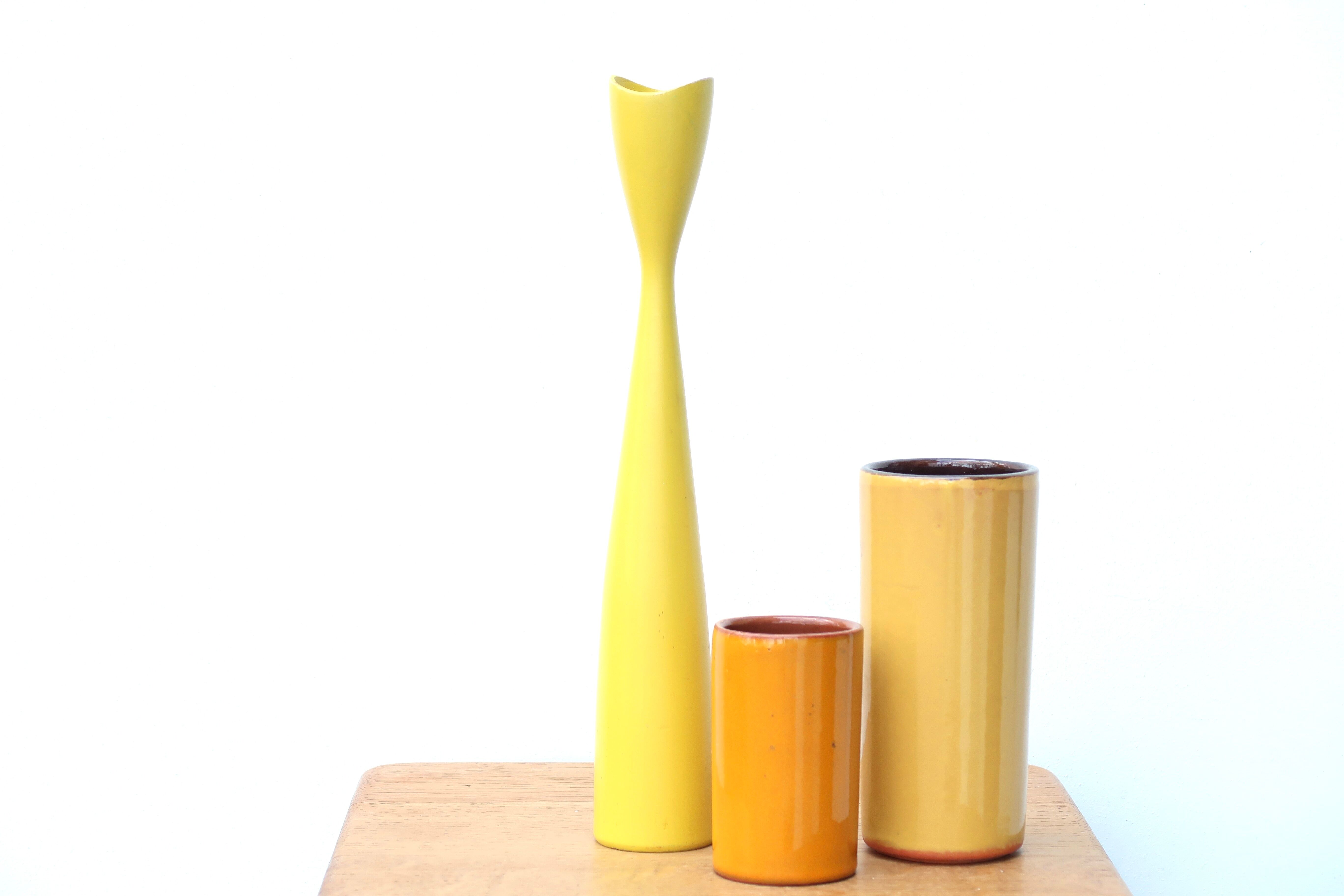 Vintage yellow wooden Scandinavian candle holder
