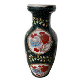 Asian vase in black ceramic with floral decoration