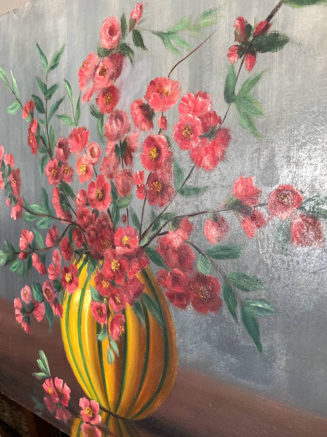 Huile sur panneau d’Isorel Bouquet fleuris signé A Boiteux années 1970