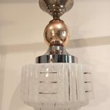Art deco chandelier white clichy glass chrome and copper