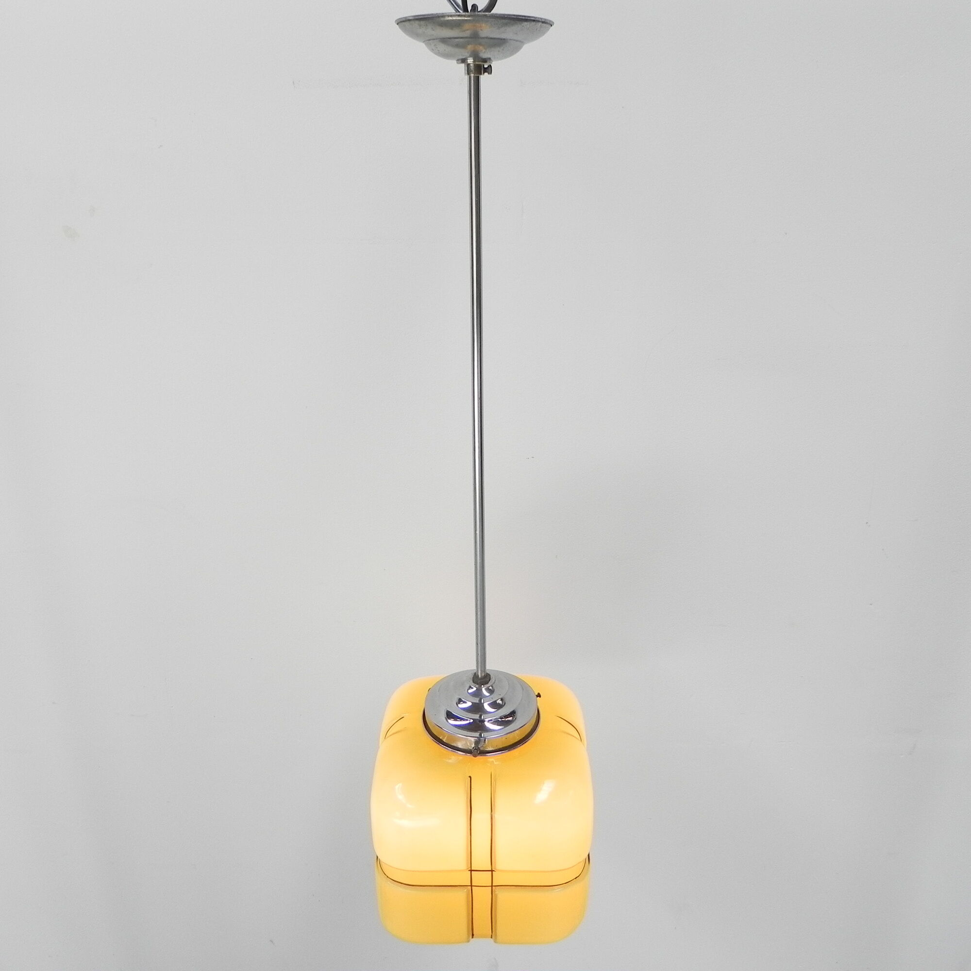 Art Deco hanging lamp with square glass shade