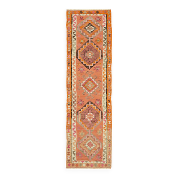 Tapis kilim vintage Herki tissé à la main en Turquie 103 cm x 351 cm