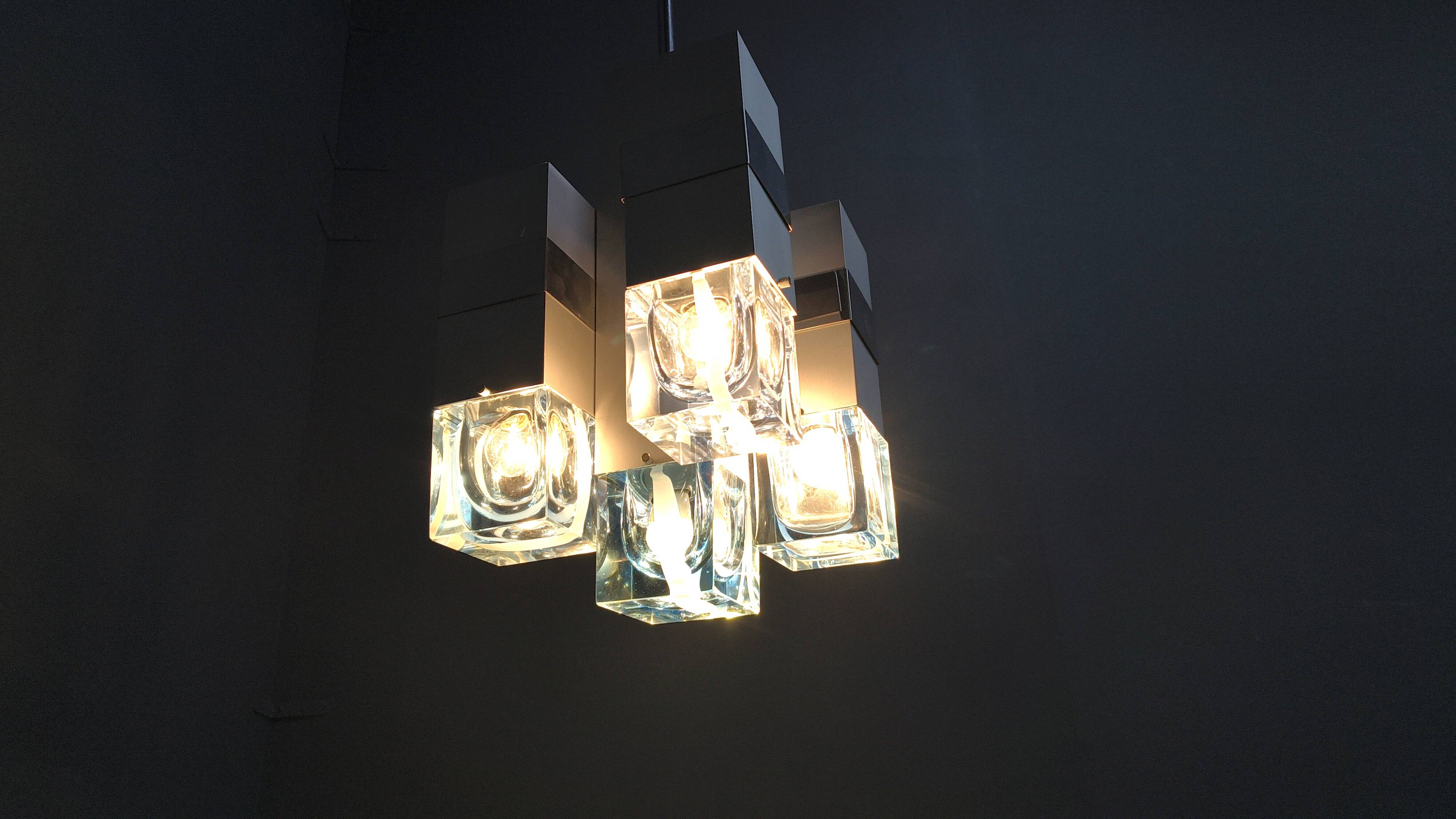 Vintage Cubico Chandelier by Gaetano Sciolari, 1970s