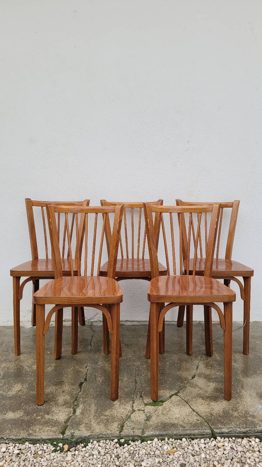 Set of 5 antique signed Baumann bistro chairs