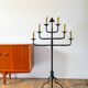 Grand Brutalist floor lamp in wrought iron, six lights, 1970.