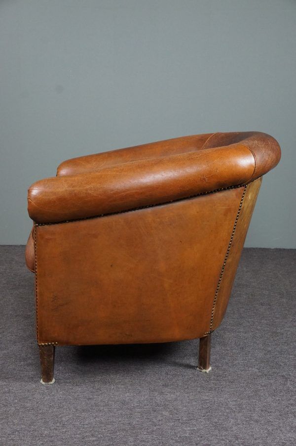 Fauteuil club en cuir de mouton robuste