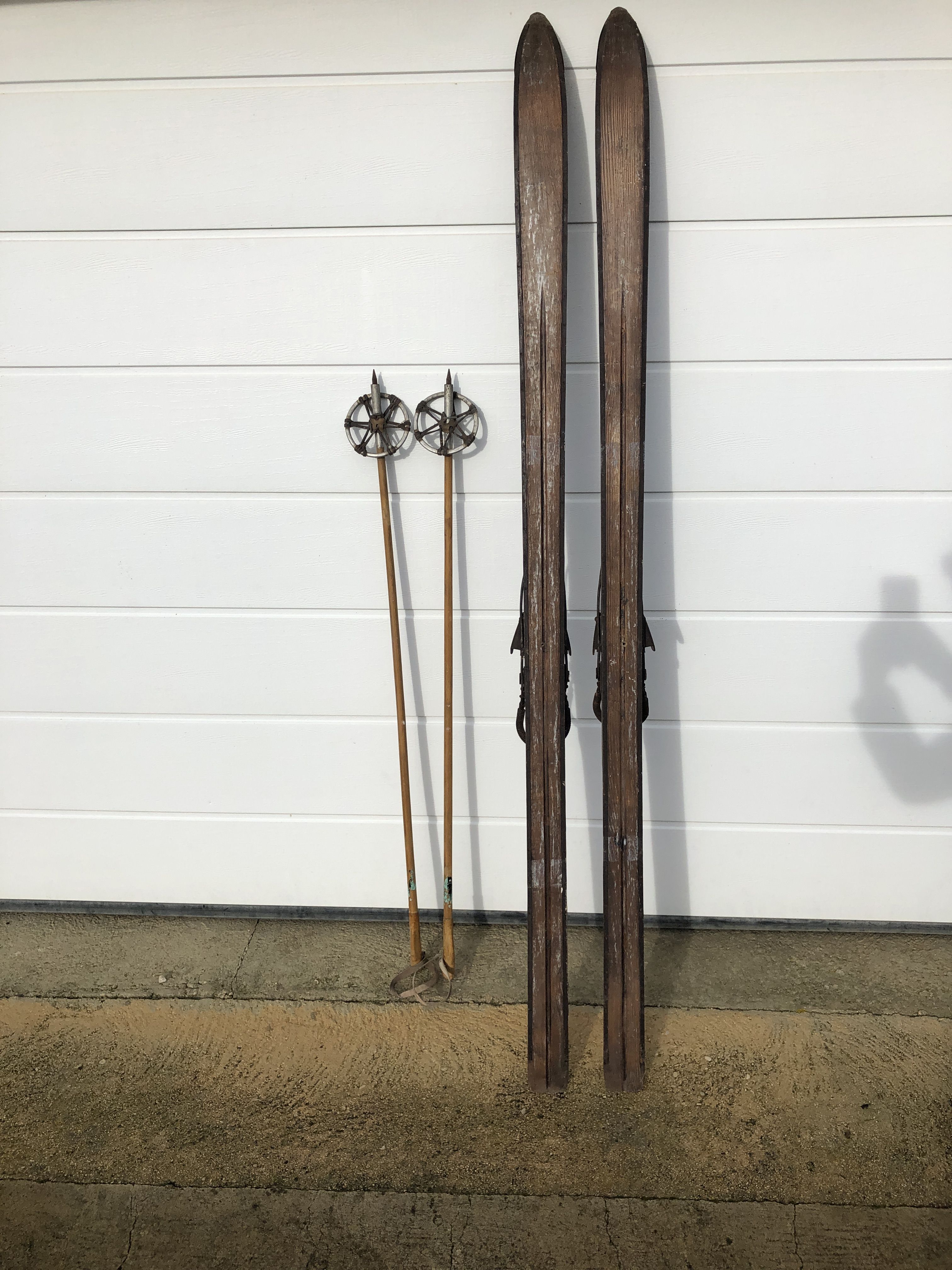 Former pair of Ramy wooden skis - vintage mountain chalet deco sticks