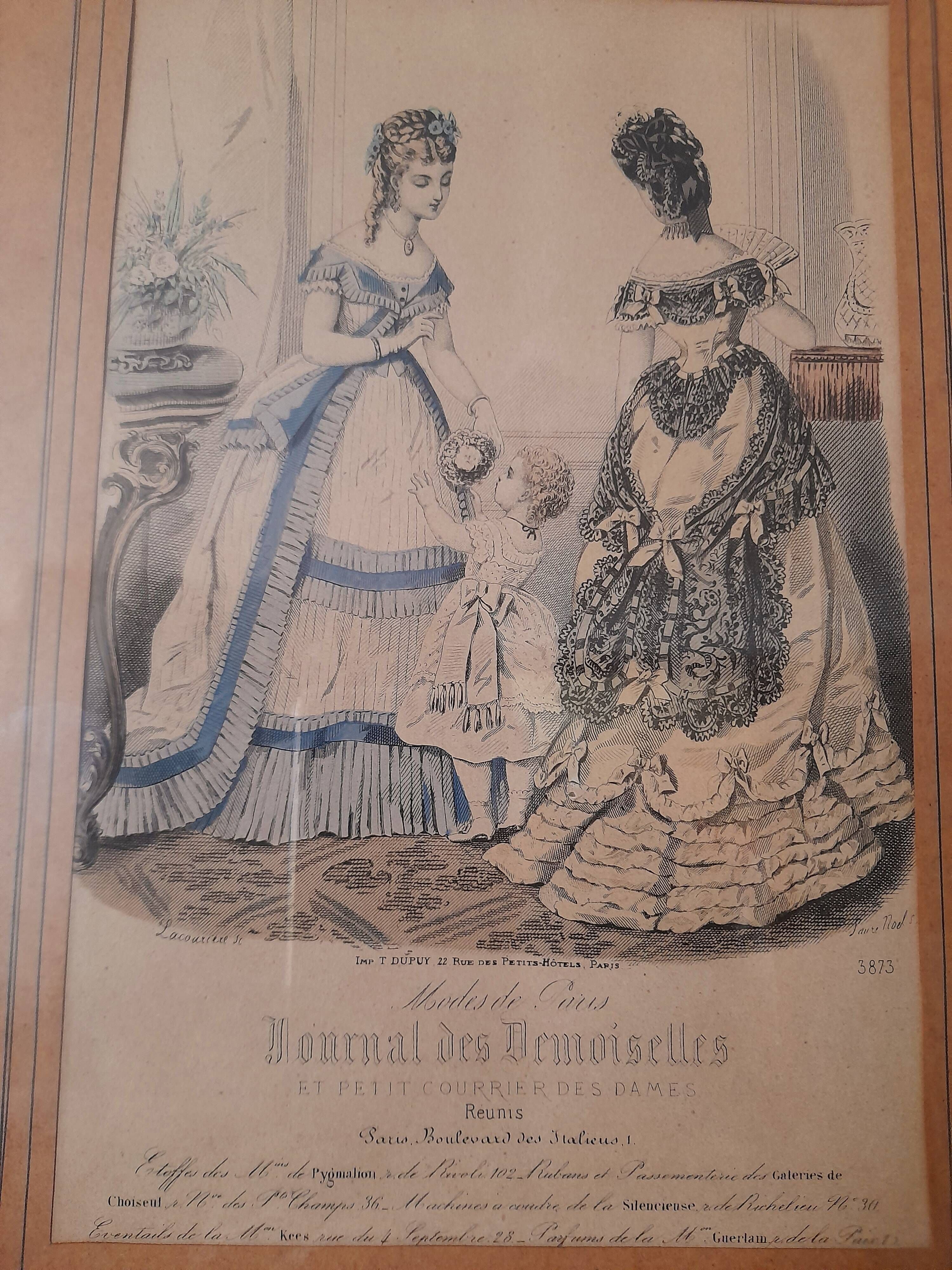 Set of 2 golden frames old engraving "Petit courier des Dames" "journal des Demoiselles"