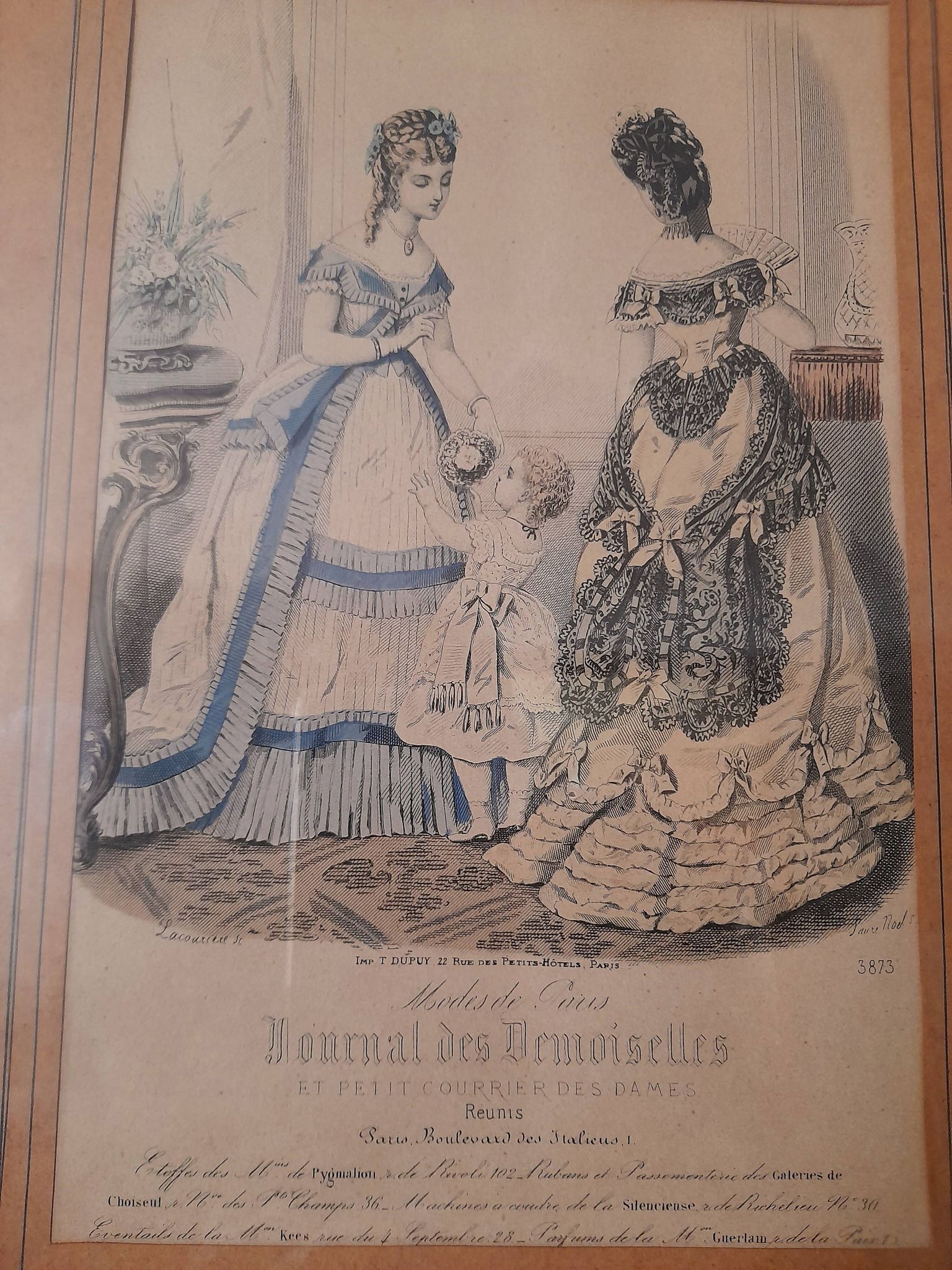Set of 2 golden frames old engraving "Petit courier des Dames" "journal des Demoiselles"