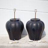 Pair of midnight blue ceramic lamps