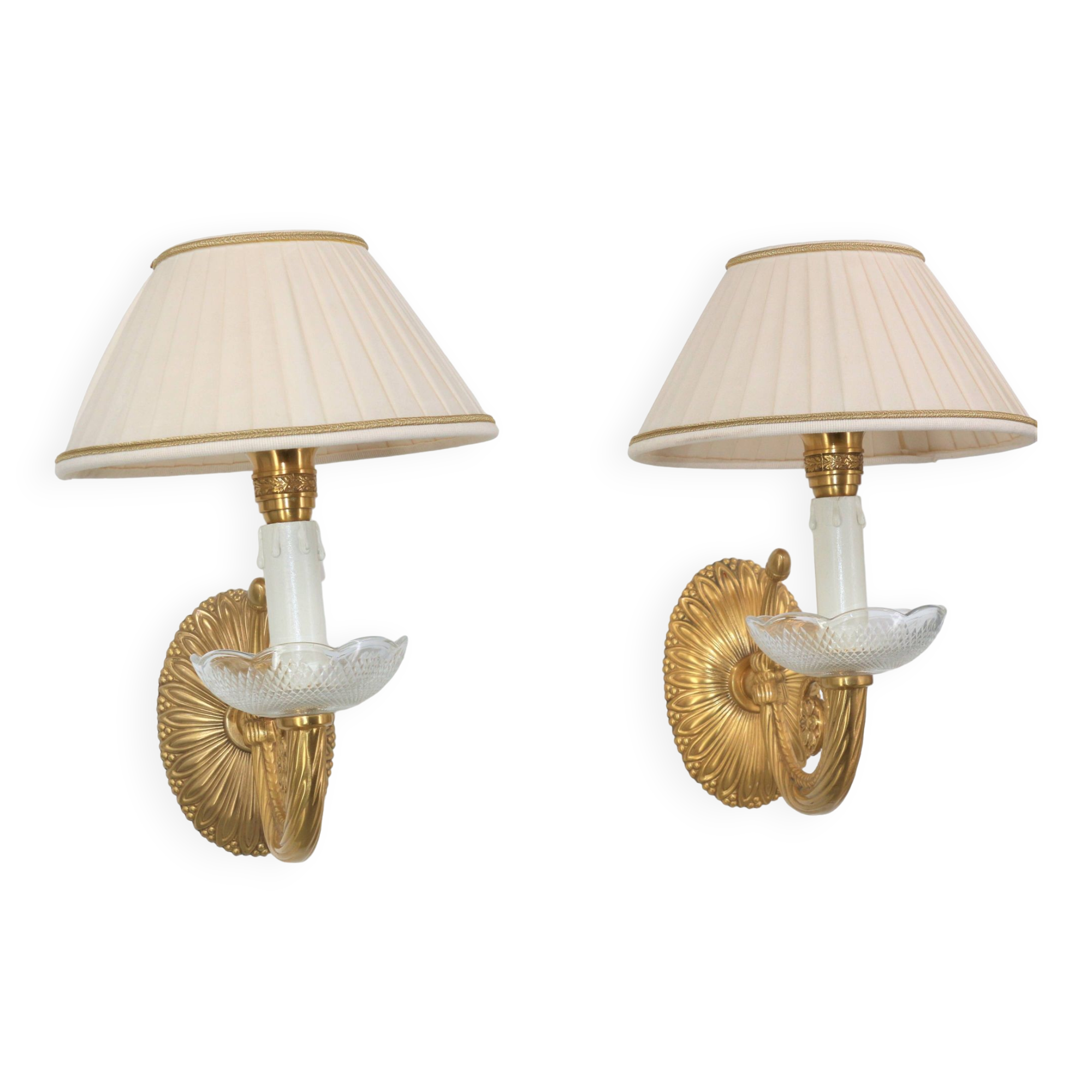 Pair of Twisted Gilt Bronze Wall Lamp & Pleated Lampshade