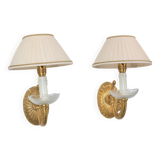 Pair of Twisted Gilt Bronze Wall Lamp & Pleated Lampshade