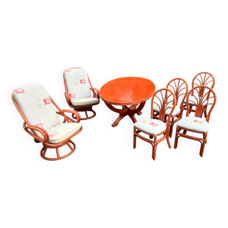 Rattan table, chairs, armchairs set