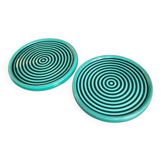 Pair of green porcelain bottle coasters