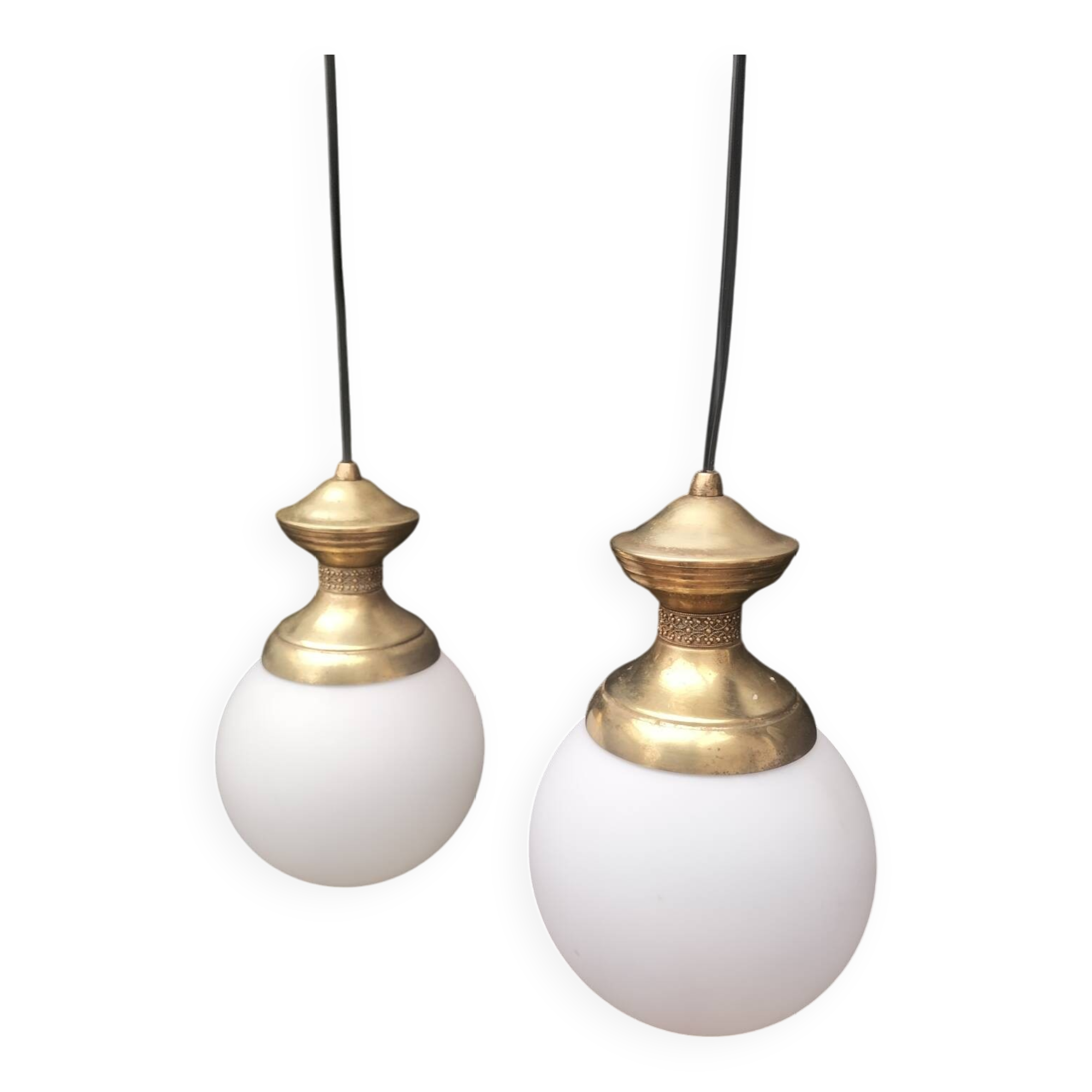 Brass and glass pendant lights