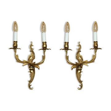 Pair of antique French wall sconces, gilded and bronzed, from the 1920s.