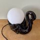 Vintage lamp, black ceramic swan and white opaline globe