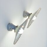 Pair of bistro wall sconces in scalloped opaline glass and Art Deco porcelain