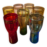 lot of 7 large tinted glasses for lemonade with double gold rim, 1950, 16x8 in good condition