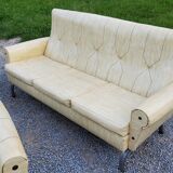 Armchairs and sofa of the 60s/70s in moleskine and chrome base on springs