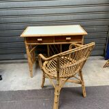 Flat desk in rattan and formica 1970s'
