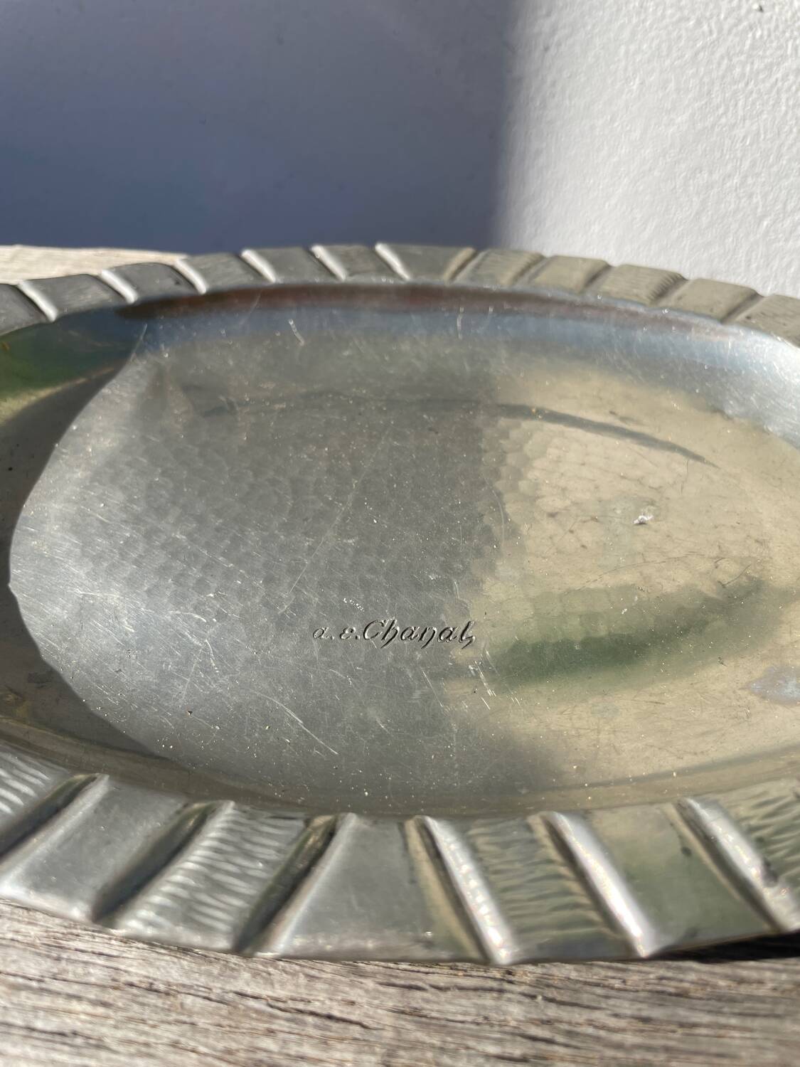 Pewter dish 1900 signed Alice and Eugène Chanal