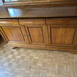 Solid cherry wood buffet Louis Philippe with 3 doors, 3 drawers + its mirror.