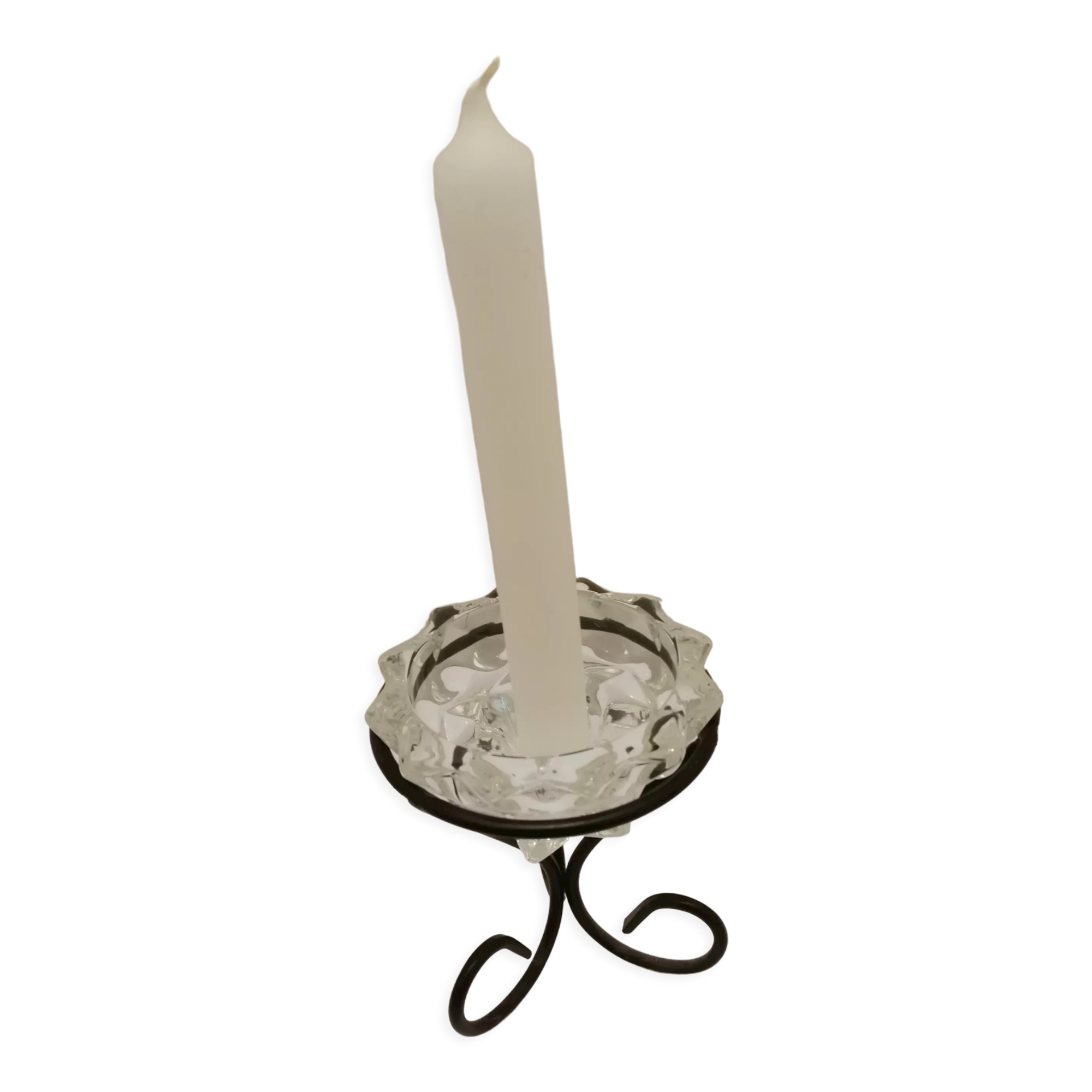 Metal base glass candle holder