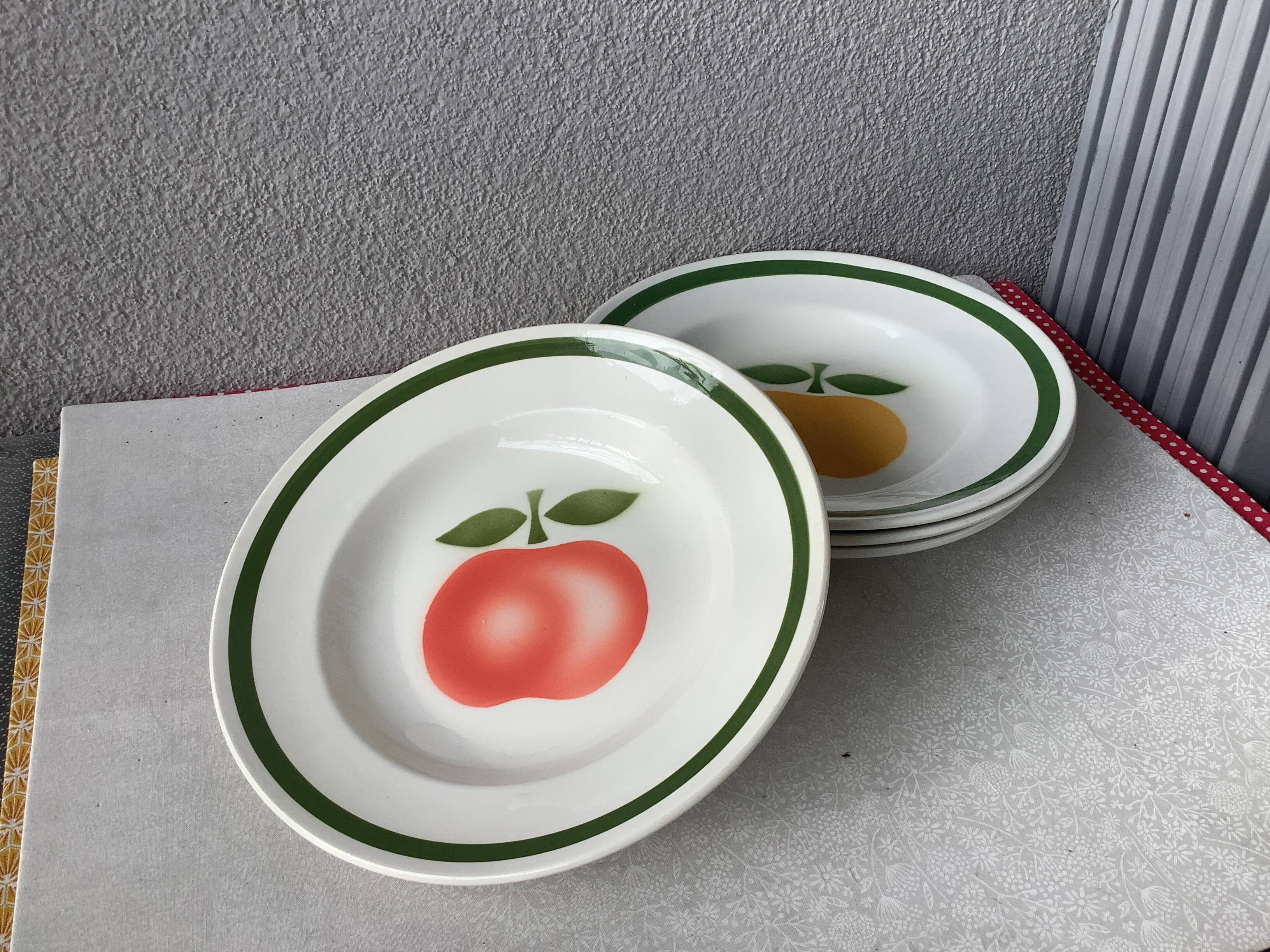 Vintage Moulin des loups Orchies apple plates - grand feu decor - 4 pieces