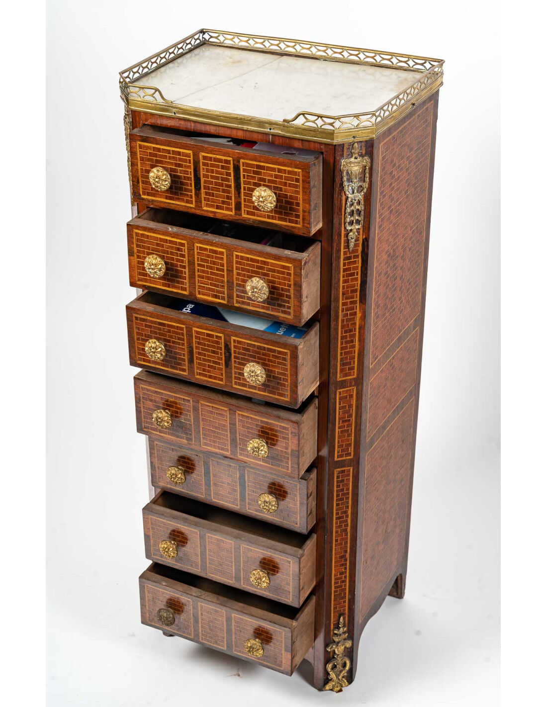 Semainier in marquetry and gilded bronze Louis XVI Style