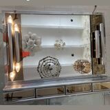 Veca glass chrome mirror and storage, spain 1970s