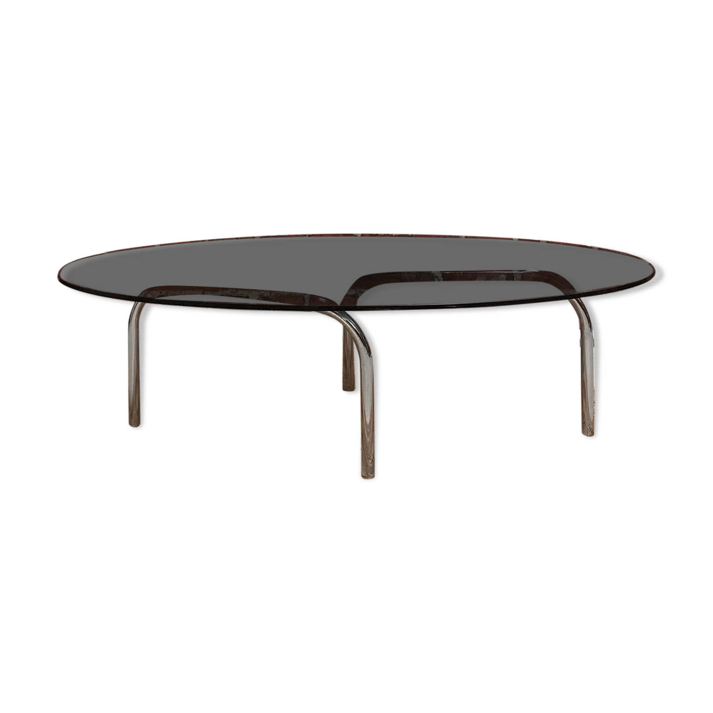 Vintage 70's oval coffee table in glass and chrome