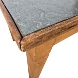 Vintage wooden table with a mint green top.